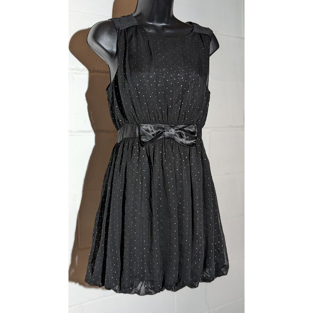XXI Black Silver Polka Dot Sleeveless Bubble Dress with Bow Belt Party Small